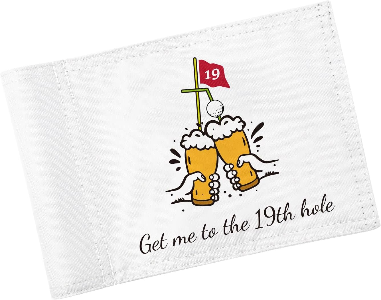 19th Hole Mini Golf Flag, 6 x 8 in, Beer Cheers, White
