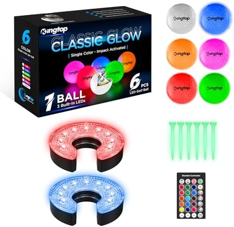 2-Pack Rechargeable Golf Hole Light and 6 Glow in the Dark Golf Balls Bundle
