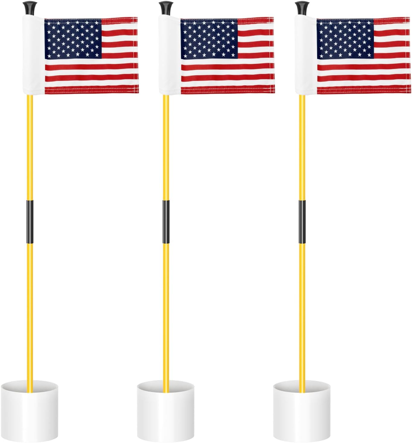 3 ft Golf Flagstick Sets with USA Flags and Cups, 3 Pack
