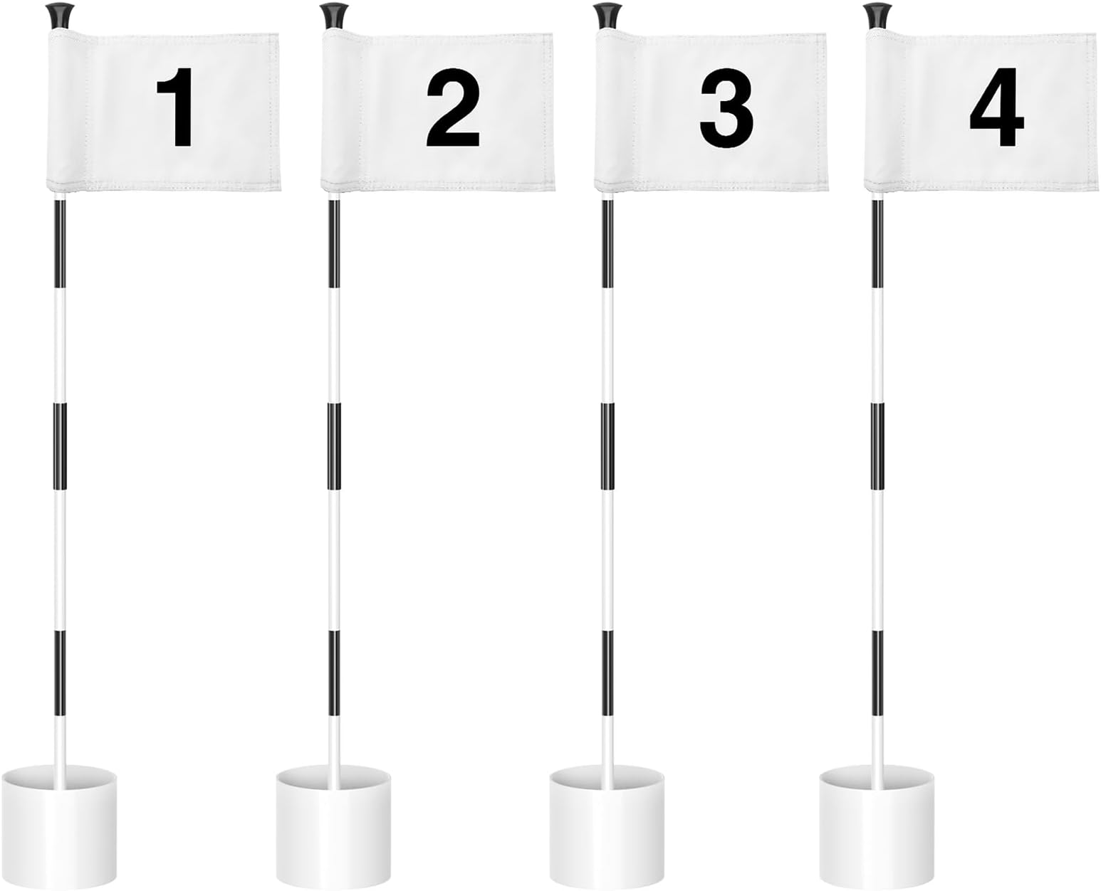 3 ft Striped Golf Flagstick Sets, Numbers 1 to 4, 4 Pack