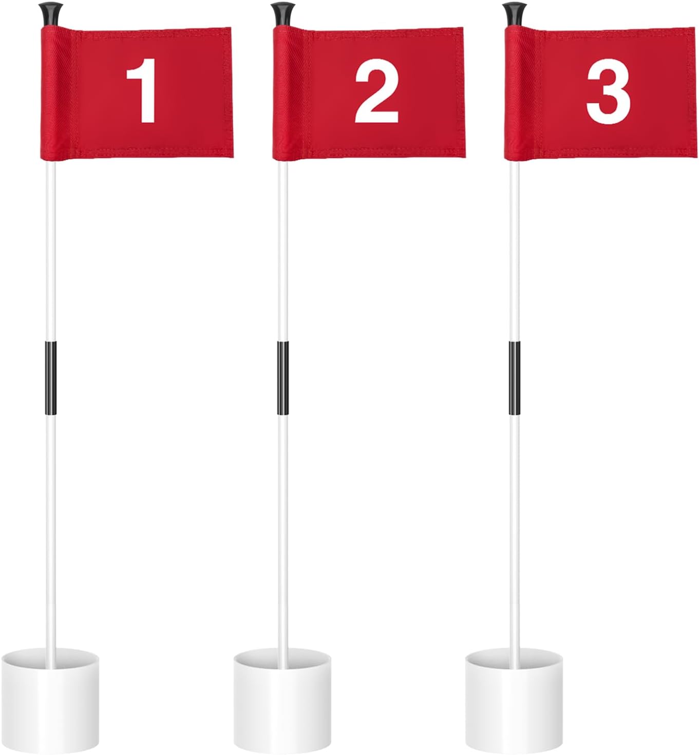3 ft White Golf Flagstick Sets, Numbers 1 to 3, 3 Pack