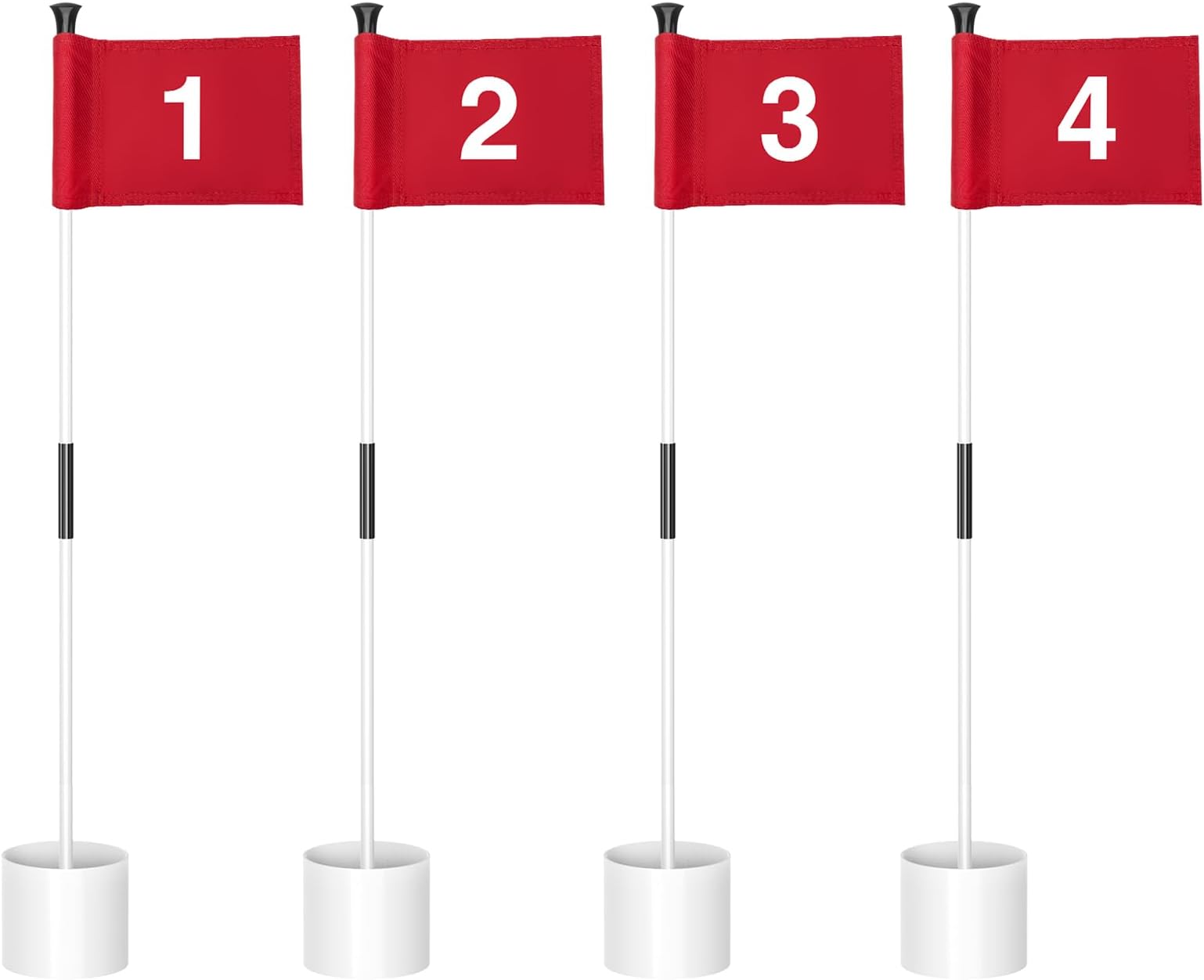 3 ft White Golf Flagstick Sets, Numbers 1 to 4, 4 Pack