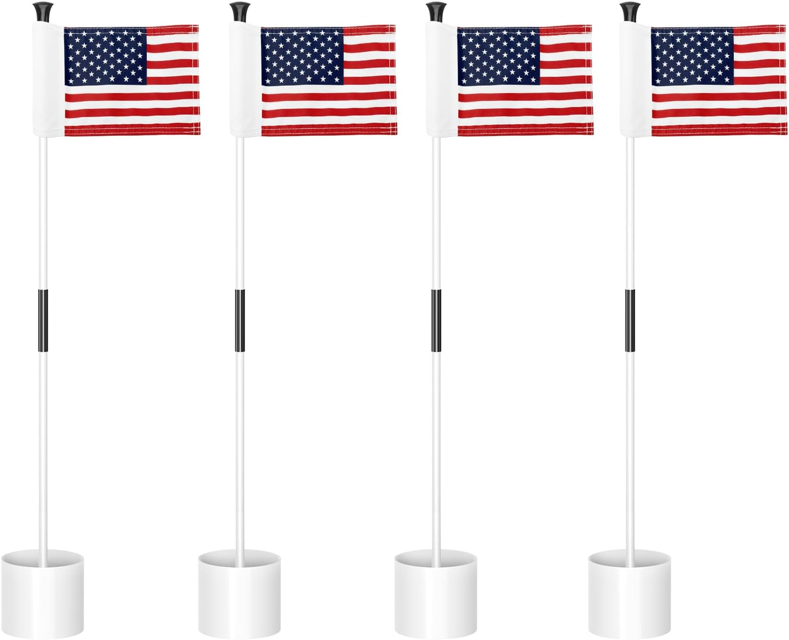 3 ft White Golf Flagstick Sets with USA Flags, 4 Pack