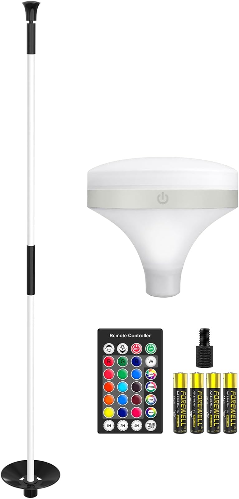 3 ft White Golf Flagstick with RGB Top Light, 1 Set