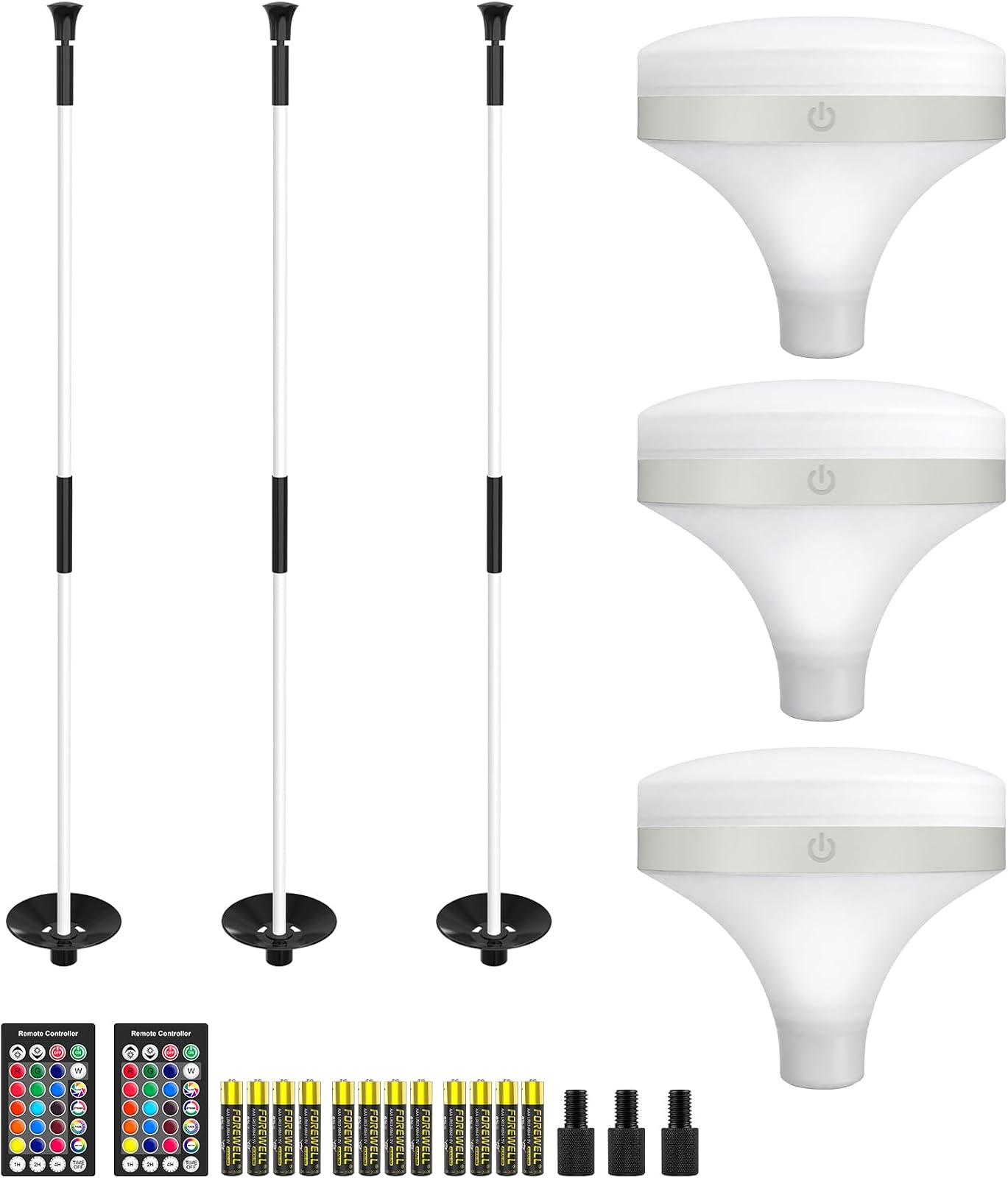 3 ft White Golf Flagsticks with RGB Top Lights, 3 Sets
