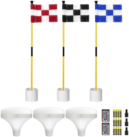 3 ft Yellow Checkered Flagstick Sets with RGB Top Lights, 3 Sets