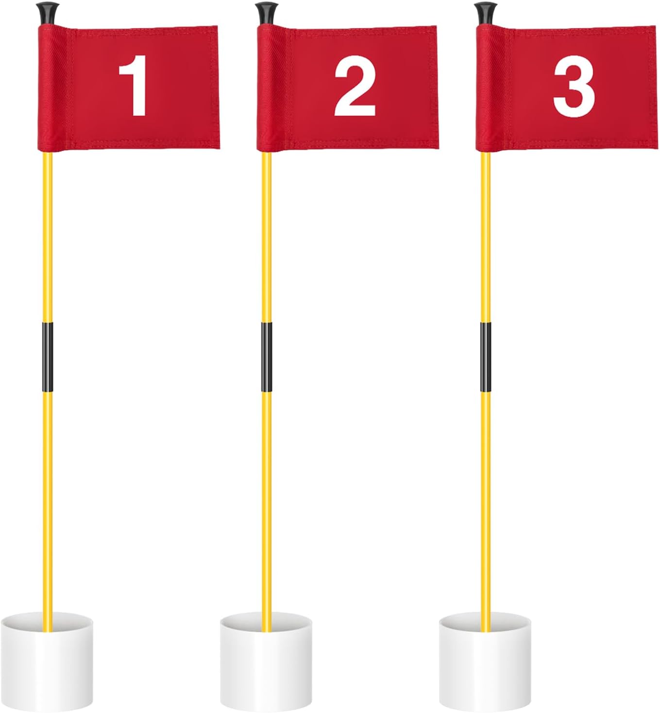 3 ft Yellow Golf Flagstick Sets with Number 1 to 3 Flags, 3 Pack