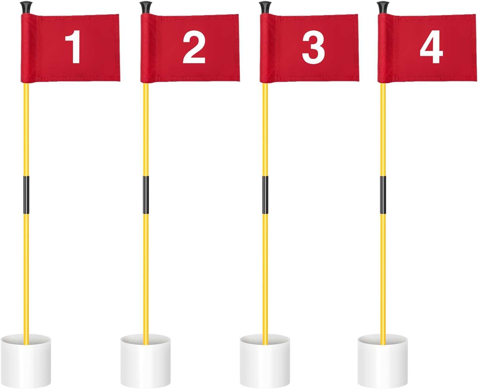 3 ft Yellow Golf Flagstick Sets with Number 1 to 4 Flags, 4 Pack