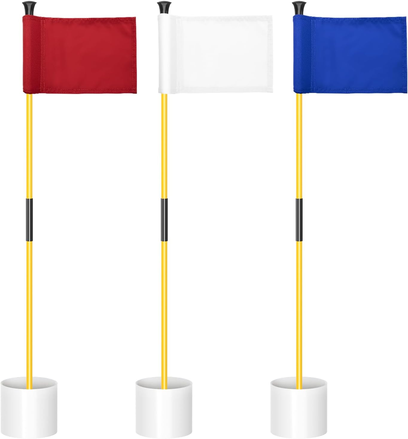 3 ft Yellow Golf Flagstick Sets with Solid Color Flags, 3 Pack