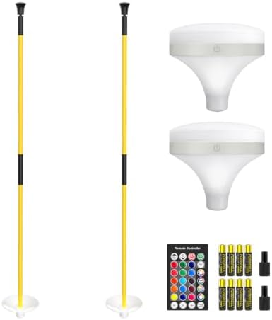 3 ft Yellow Golf Flagsticks with RGB Top Lights, 2 Sets
