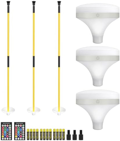 3 ft Yellow Golf Flagsticks with RGB Top Lights, 3 Sets