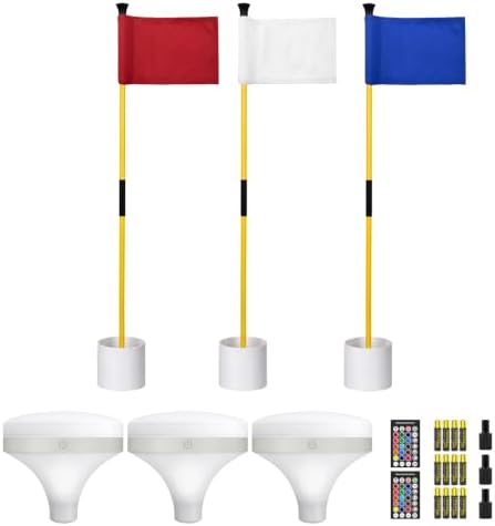3 ft Yellow Solid Color Flagstick Sets with RGB Top Lights, 3 Sets