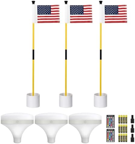 3 ft Yellow USA Flagstick Sets with RGB Top Lights, 3 Sets