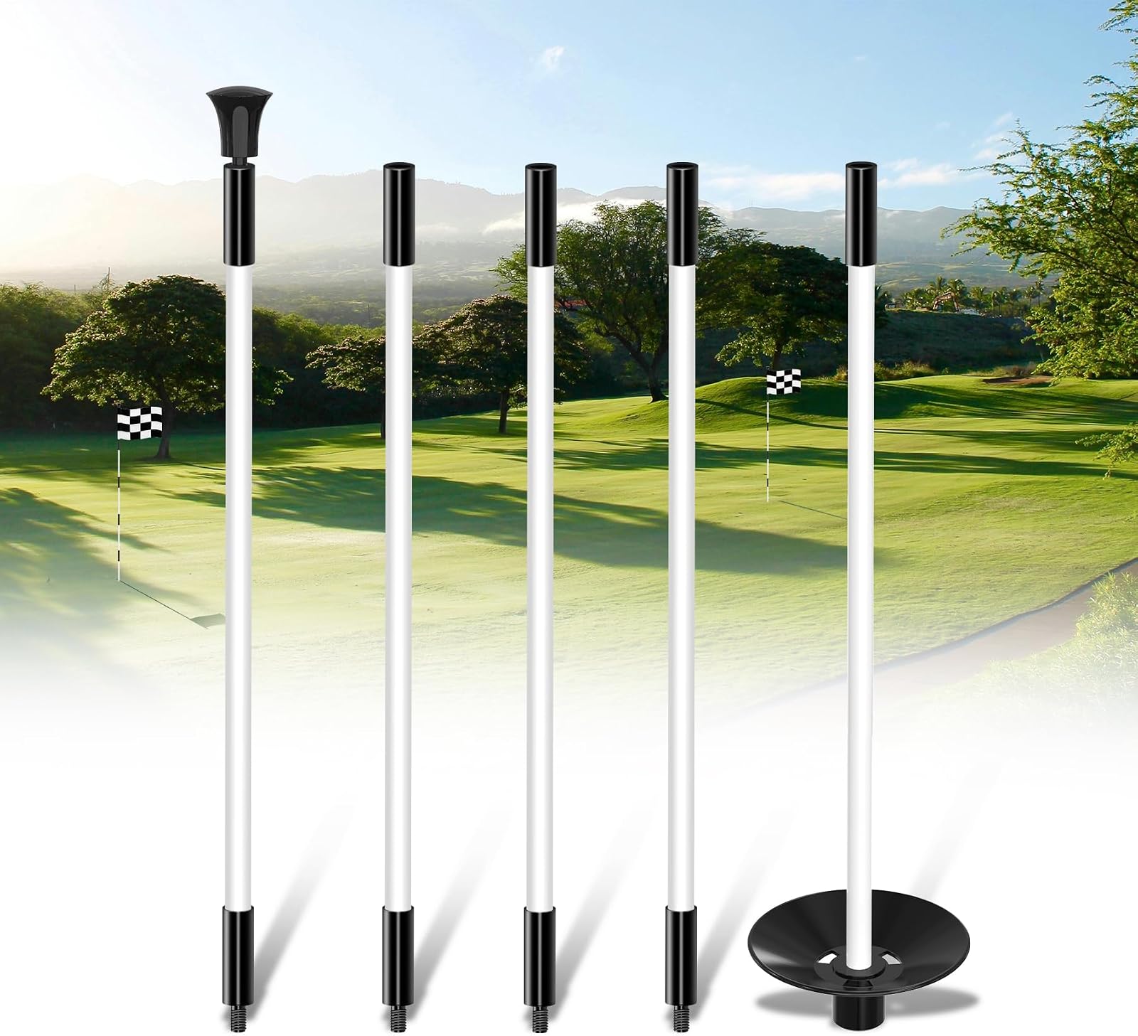6 ft White Fiberglass Golf Flagstick, 5-Section, 1 Pack
