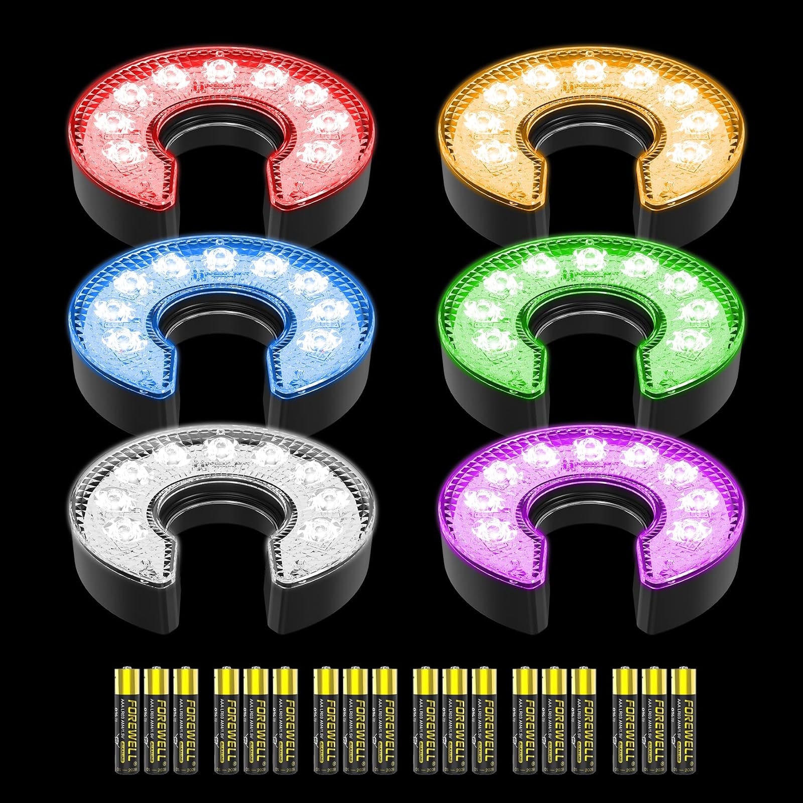 Battery LED Golf Hole Lights, C-Shape, 6 Pack