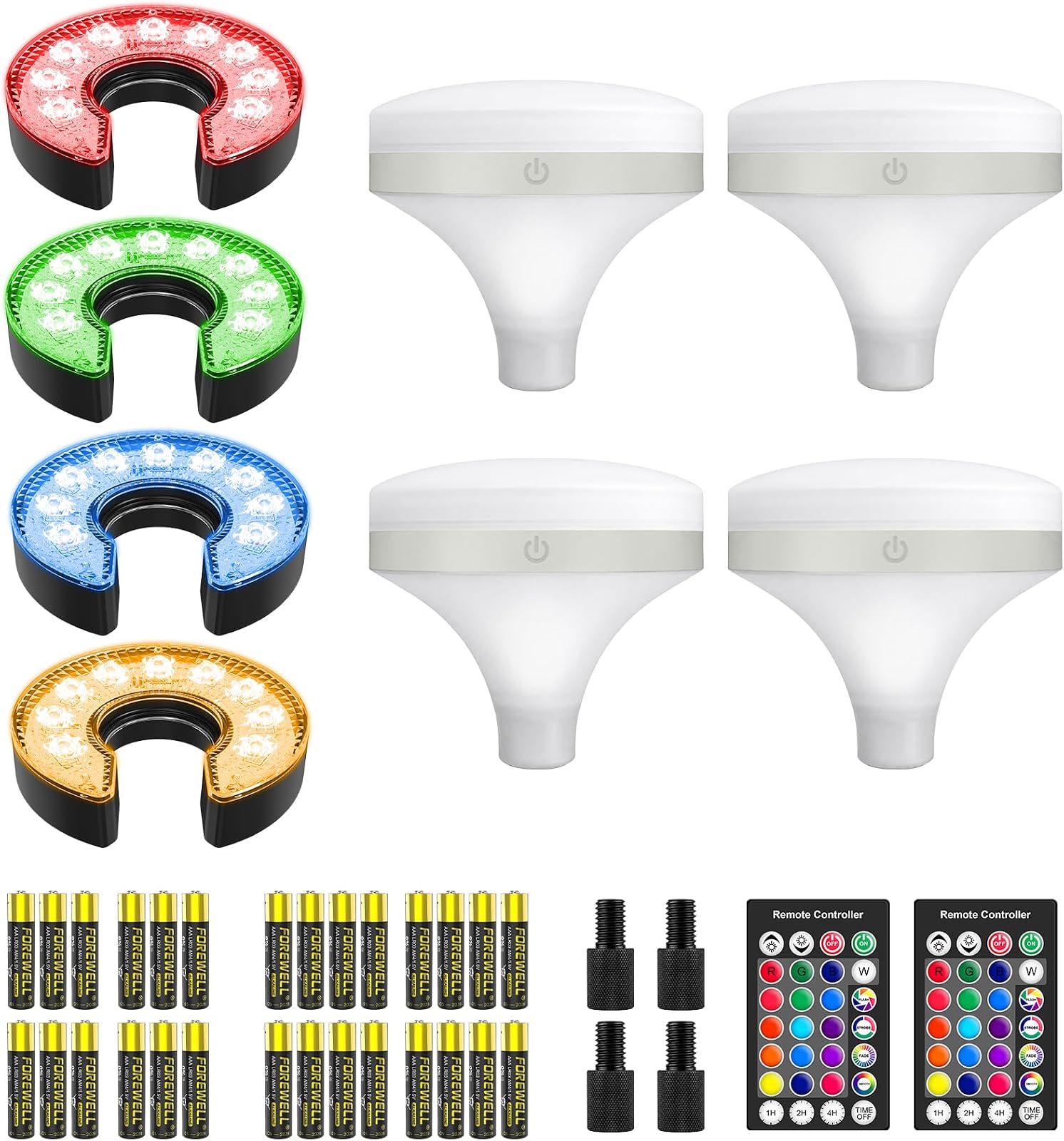 C-Shape Golf Hole Lights with RGB Flagstick Top Lights, 4 Sets