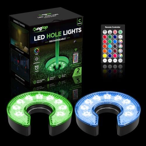 C-Shape LED Golf Hole Lights for Backyard Putting Green, 2 Pack