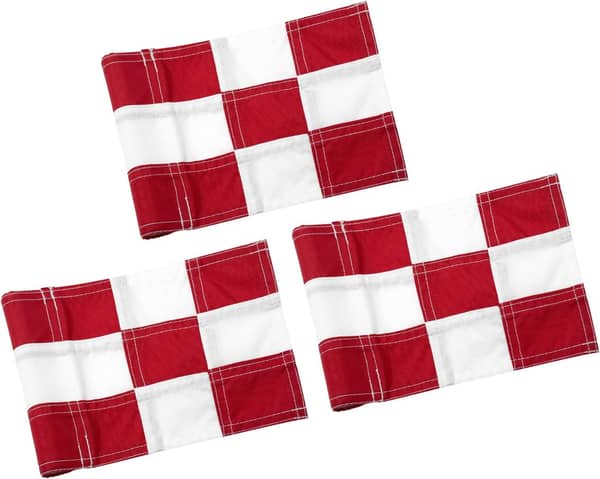 Checkered Mini Golf Flags, 6 x 8 in, Red and White, 3 Pack