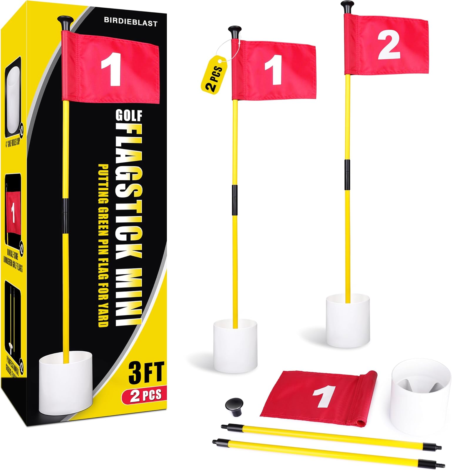 Golf Flagstick 6ft, Portable Five-Section Design for Backyard Practice