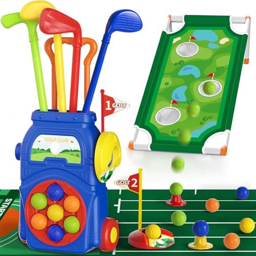 Kids Golf Set for Kids 3+, 22-Inch Clubs & Cornhole Board