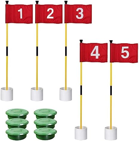 Mini Golf Flagstick with Hole Cup Cover, Practice Putting Green Flags for Yard, 5-Pack