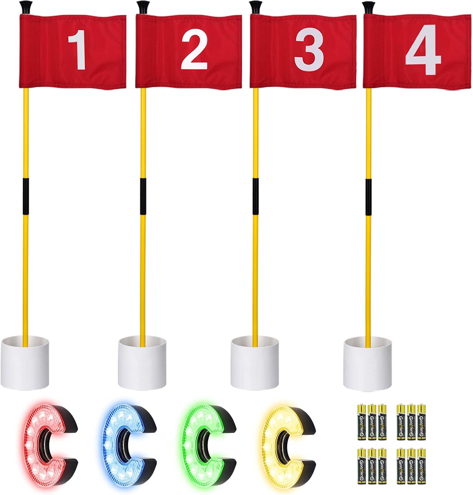 Mini Golf Flagstick with RGB Hole Light, 4 Pack