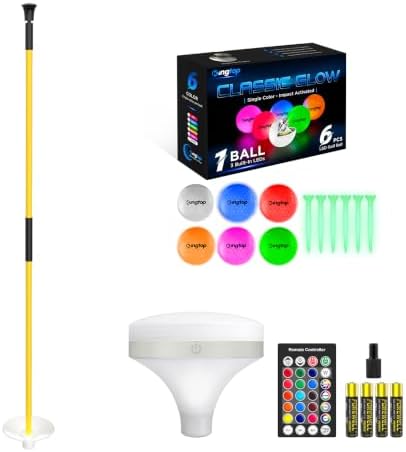 Night Golf, 1 Yellow Flagstick, 1 Top Light, 6 LED Balls
