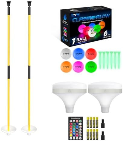 Night Golf, 2 Yellow Flagsticks, 2 Top Lights, 6 LED Balls