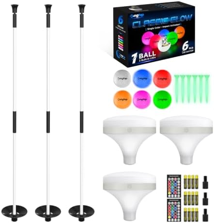 Night Golf, 3 White Flagsticks, 3 Top Lights, 6 LED Balls