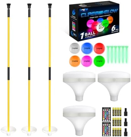 Night Golf, 3 Yellow Flagsticks, 3 Top Lights, 6 LED Balls