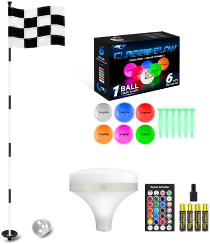 Night Golf, 6 ft Flagstick Set, Top Light, 6 LED Balls