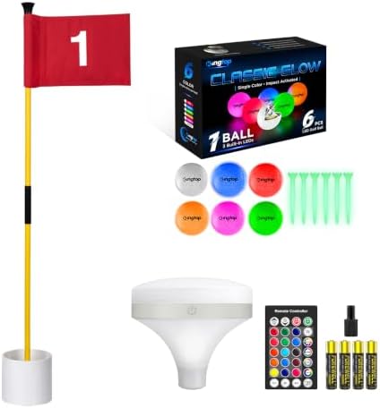 Night Golf, Yellow Flagstick No. 1, Top Light, 6 LED Balls