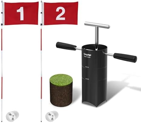 Portable Golf Hole Cutter & 6ft Flagstick Bundle, Carbon Steel Blade for Easy Digging