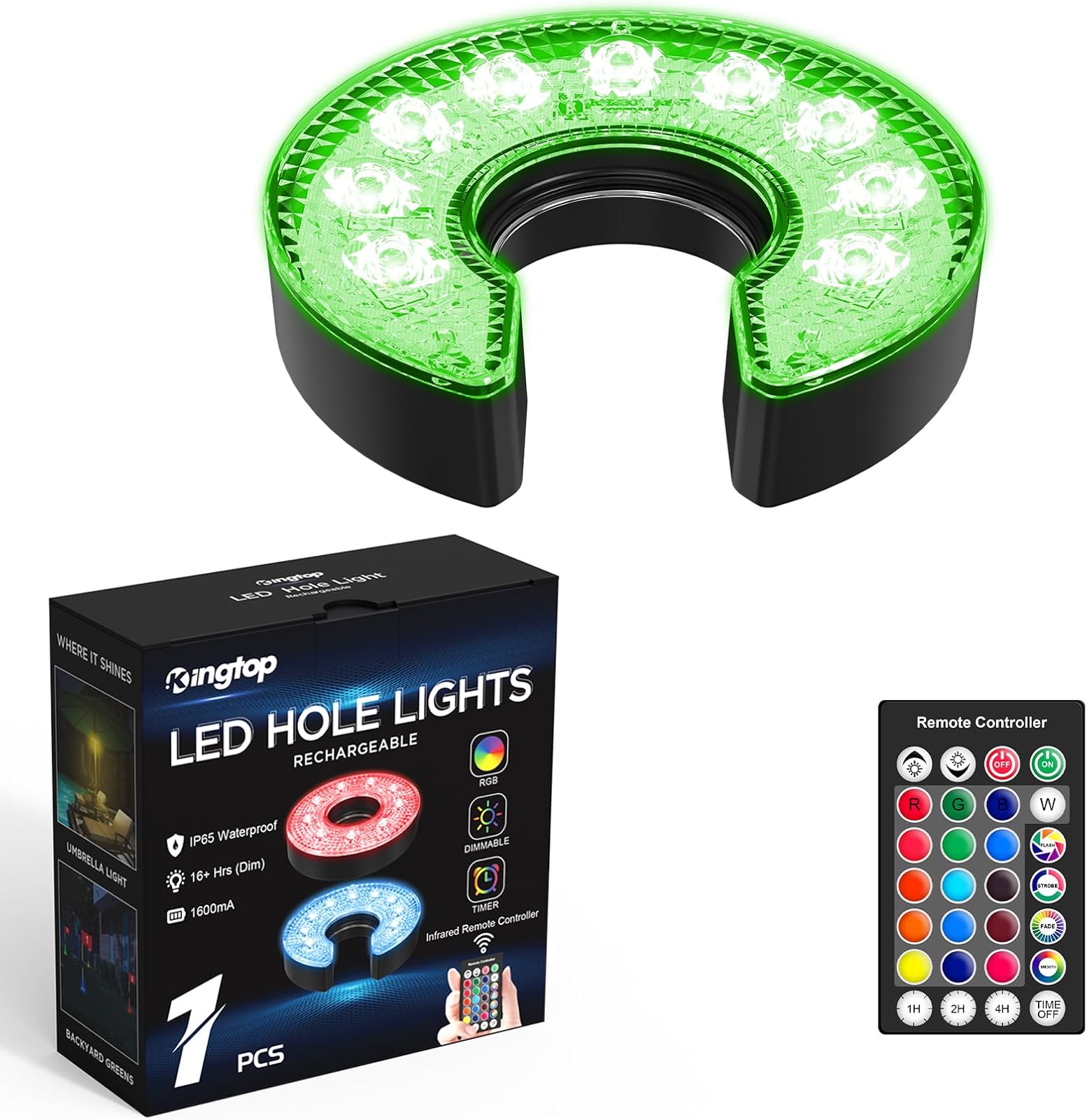 Rechargeable C-Shape LED Golf Hole Light, 1 Pack