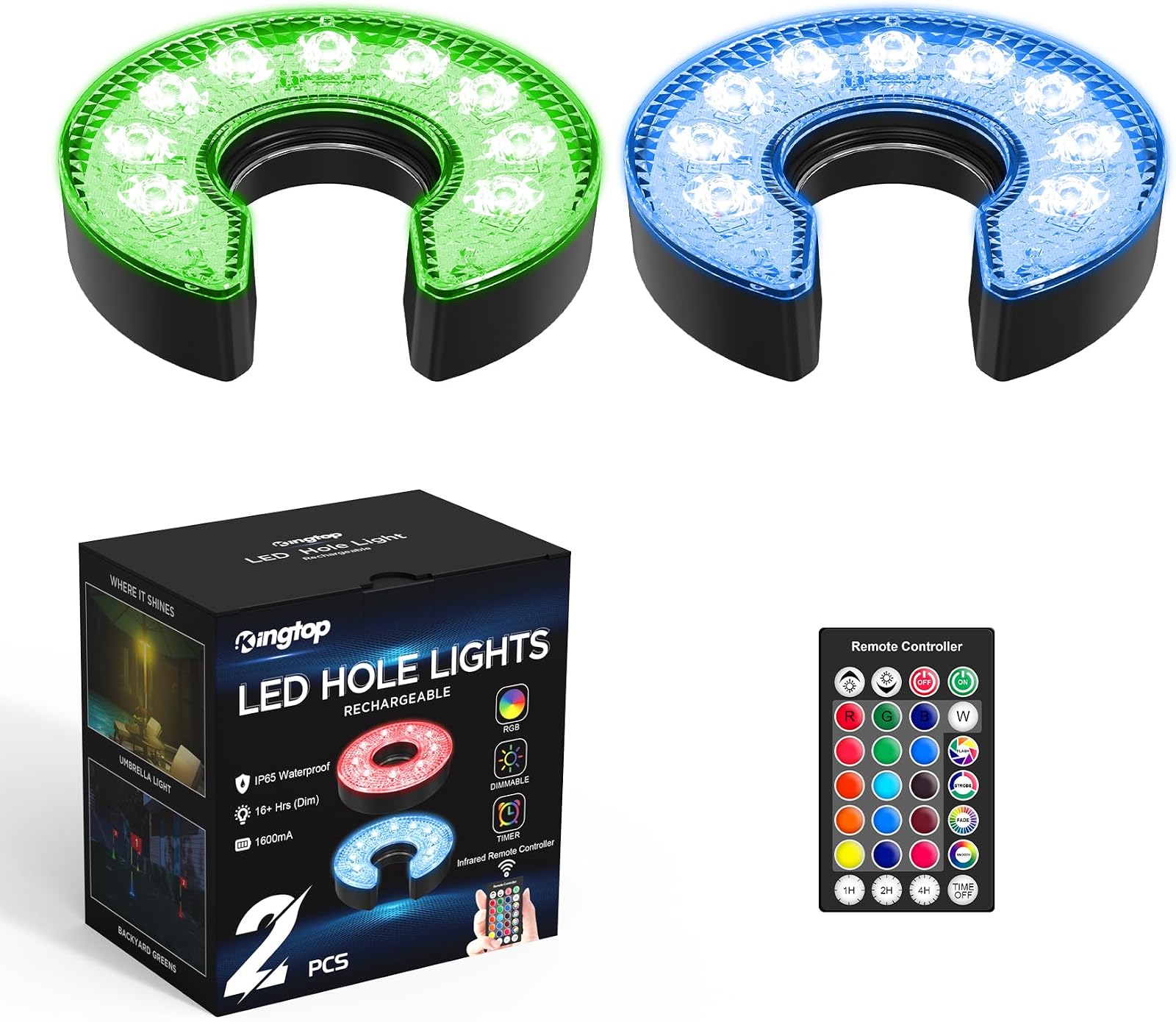 Rechargeable C-Shape LED Golf Hole Lights, 2 Pack