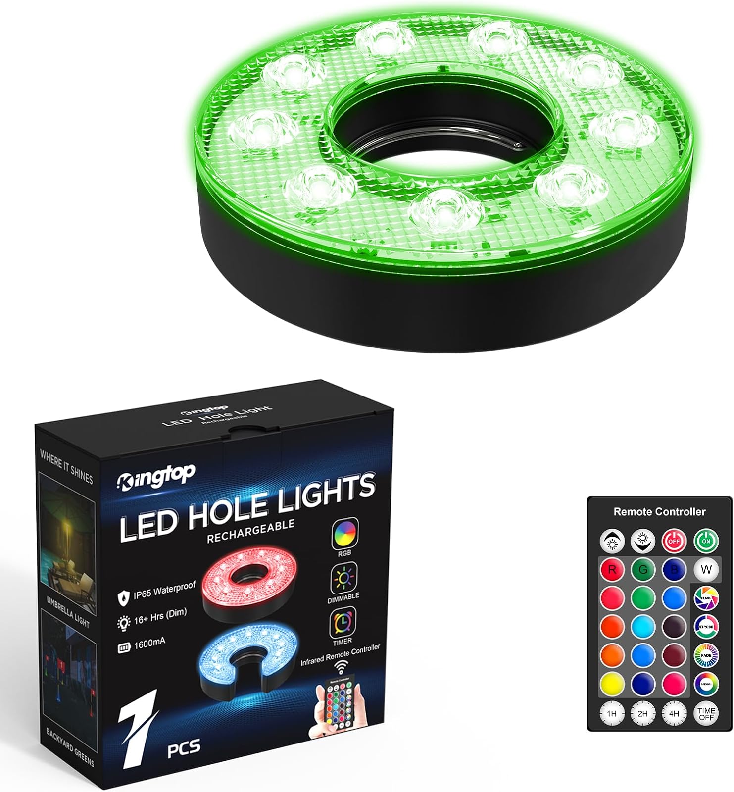 Rechargeable O-Shape LED Golf Hole Light, 1 Pack