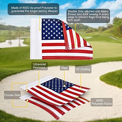 US Golf Flag, Double-Sewn American USA Flags, Regulation Tube Flag, 4 Pack